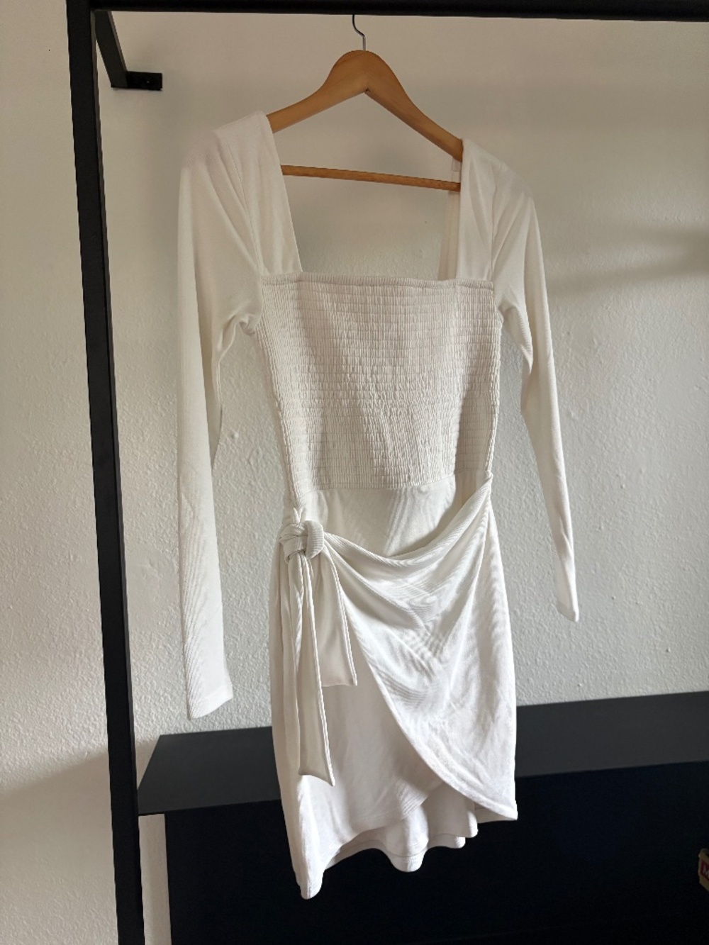 Lovers and Friends Devon Dress Smocked Rib White Wrap S